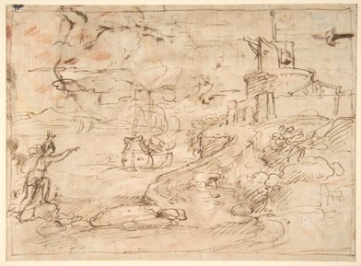 Christ and the Centurion (recto); Figure Waving to Departing Ship (verso). MET DP810990