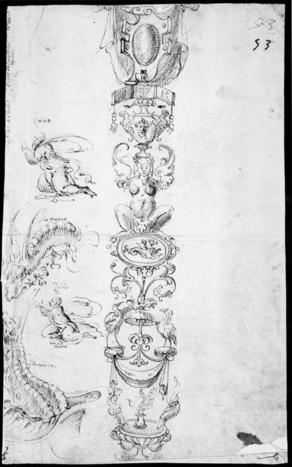Candelabra Grotesque and Various Figure Studies (recto); Two Griffins and Female Heads (verso) MET MM37932