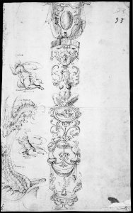 Candelabra Grotesque and Various Figure Studies (recto); Two Griffins and Female Heads (verso) MET MM37932