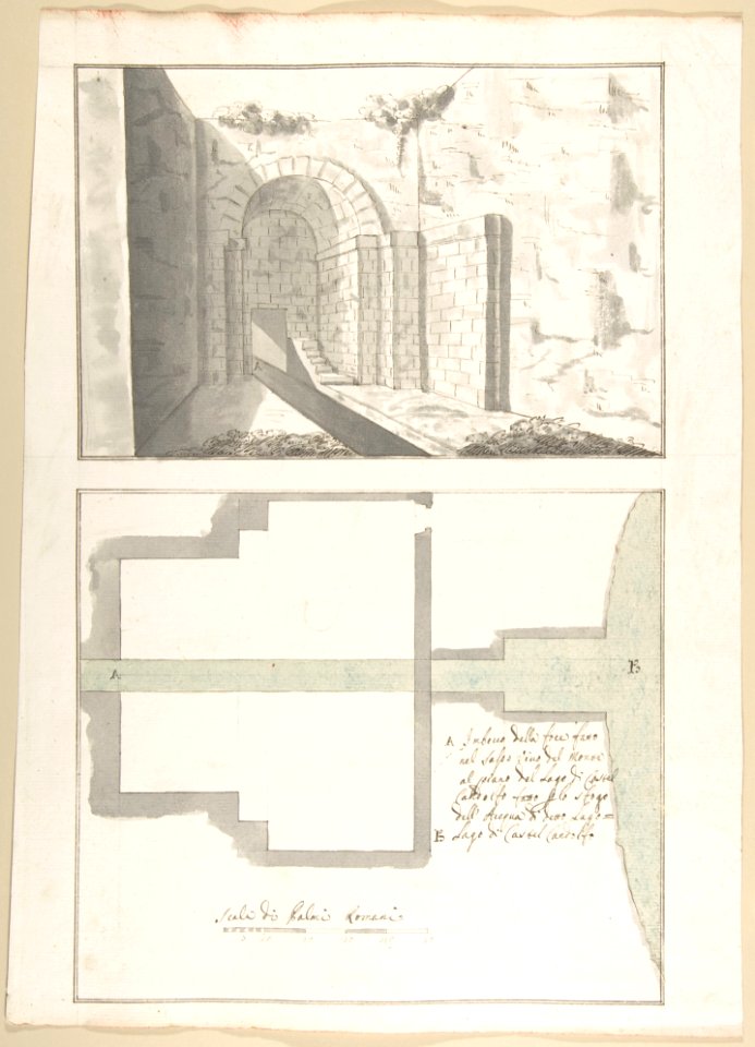 Canalization of the Mouth of the Sasso Vino into the Lake of Castel Gandolfo- Perspective and Plan MET DP801736