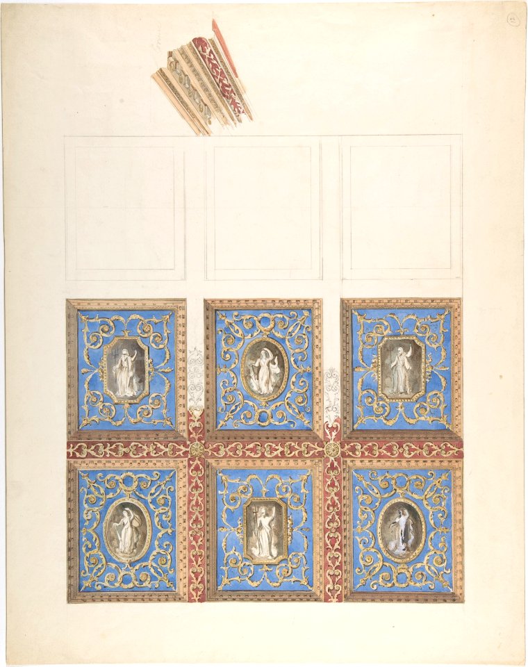 Carved and Painted Ceiling with Six Figural Medallions, for Cleish Castle MET DP805630