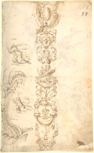 Candelabra Grotesque and Various Figure Studies (recto); Two Griffins and Female Heads (verso) MET DP800633