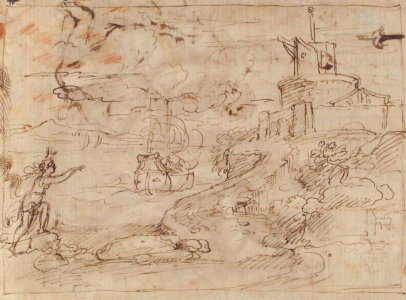 Christ and the Centurion (recto); Figure Waving to Departing Ship (verso). MET 2006.393.23b