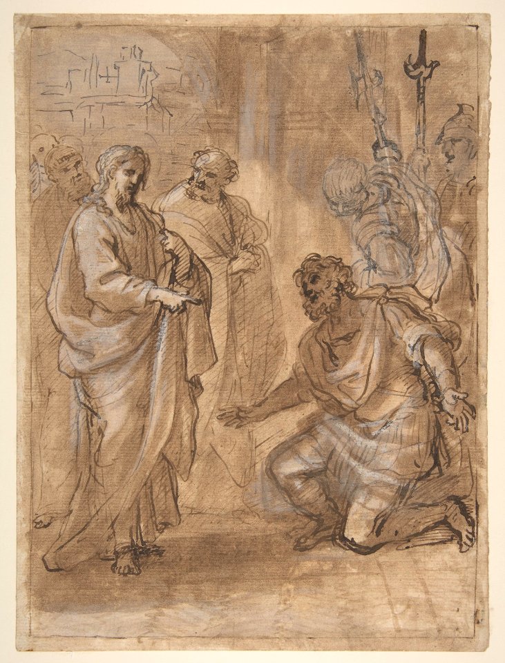 Christ and the Centurion (recto); Figure Waving to Departing Ship (verso). MET DP810989