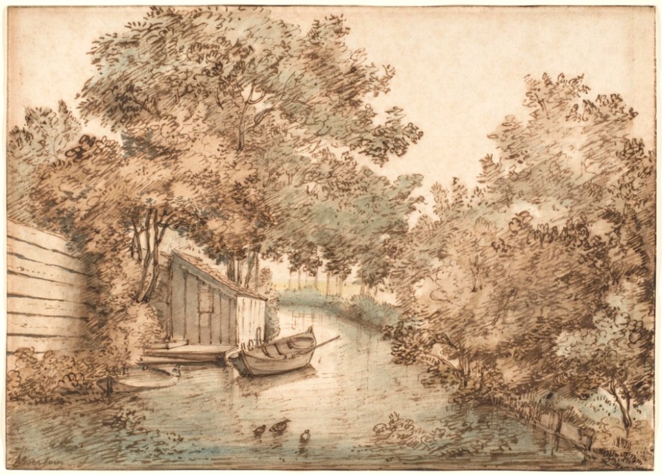 Canal with a Boat and Ducks MET DP122673