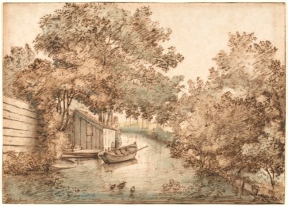 Canal with a Boat and Ducks MET DP122673