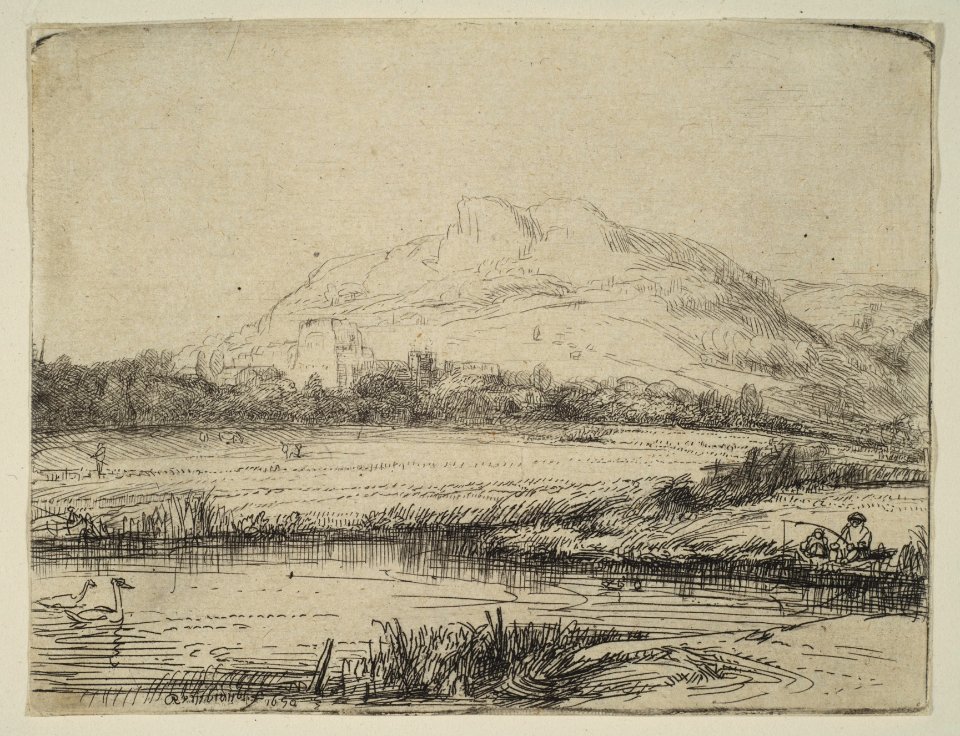 Canal with an Angler and Two Swans MET DP814737