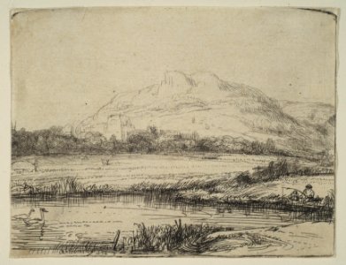 Canal with an Angler and Two Swans MET DP814737