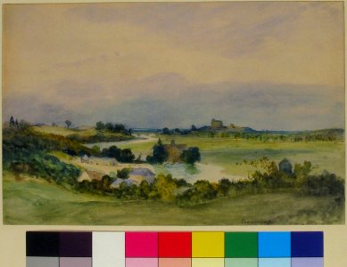 Extensive landscape prospect with a fortified building on hill in the background (recto); Study of a landscape and a female figure (verso) MET 69.165.1