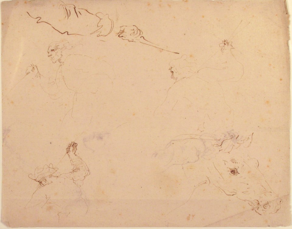 Figures in Battle and Head of a Horse (recto); Studies of a Man's Head and Arms (verso) MET 1980.311.1 RECTO