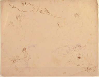 Figures in Battle and Head of a Horse (recto); Studies of a Man's Head and Arms (verso) MET 1980.311.1 RECTO