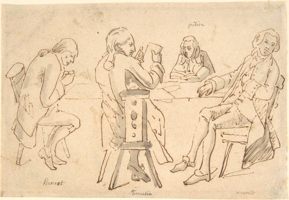 Four Artists seated at a table (Brunet, Potier, Tiercetin -?-, Vernet) MET DP808420