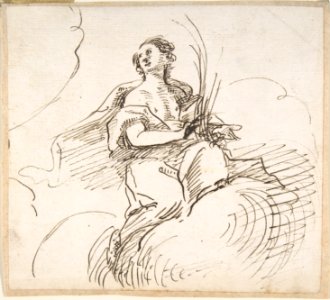 Female Figure with Palm (?) Seated on Clouds MET DP800570