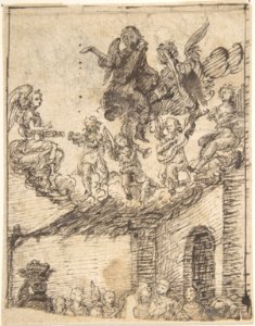Fragment of Nativity Scene with Music-Making Angels on Clouds Above MET DP800404