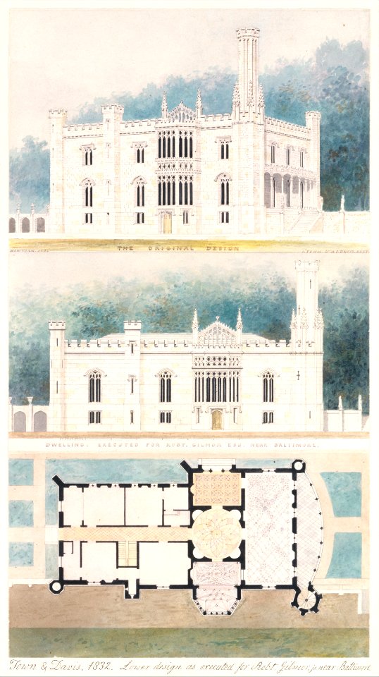 Glen Ellen for Robert Gilmor, Towson, Maryland (perspective, elevation, and plan) MET DT239696