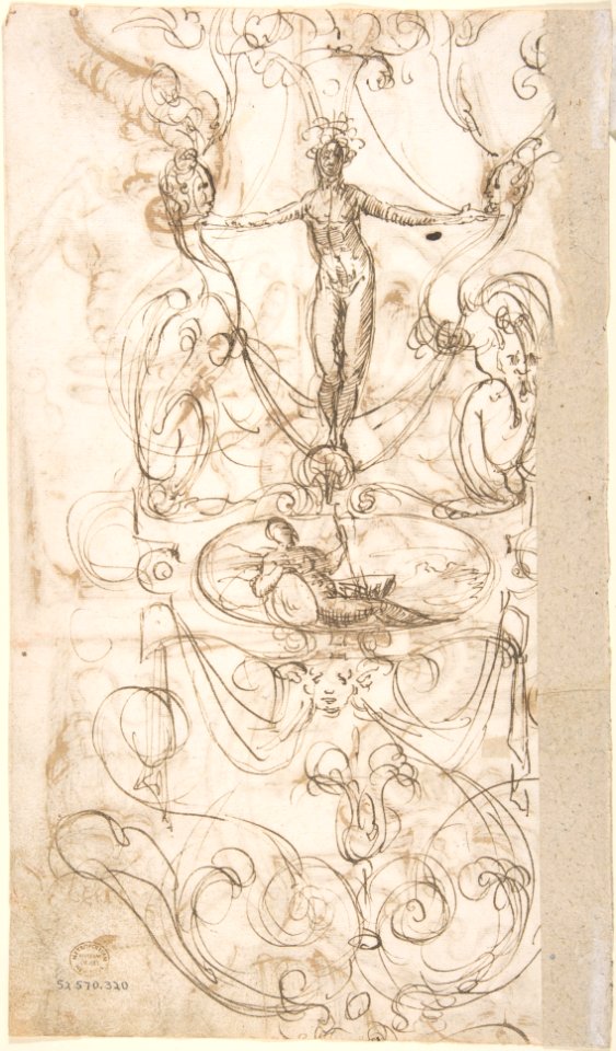 Frieze Design with Grotesque Figures (recto); Grotesque Design with Two Nymphs (verso) MET DP800586