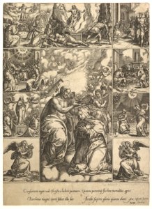The Coronation of the Virgin; surrounded by nine vignettes with scenes from the life of Christ and the Virgin MET DP821525