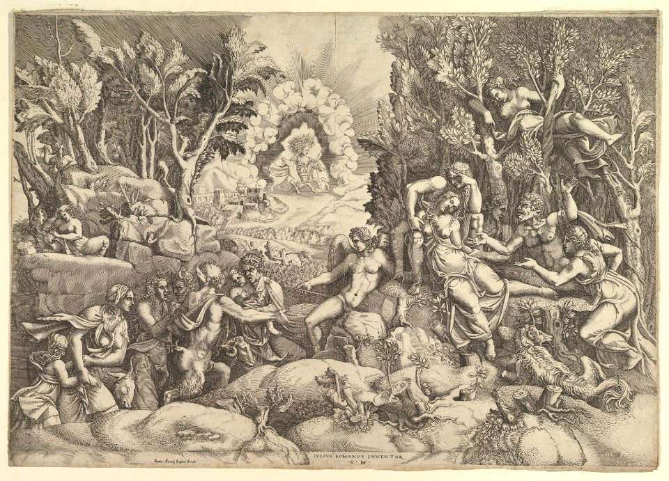 The Death of Procris; Cephalus mournig the death of Procris on the right surrounded by Cupid and mourning satyrs and nymphs, the goddess of dawn in her chariot in the background MET DP821549