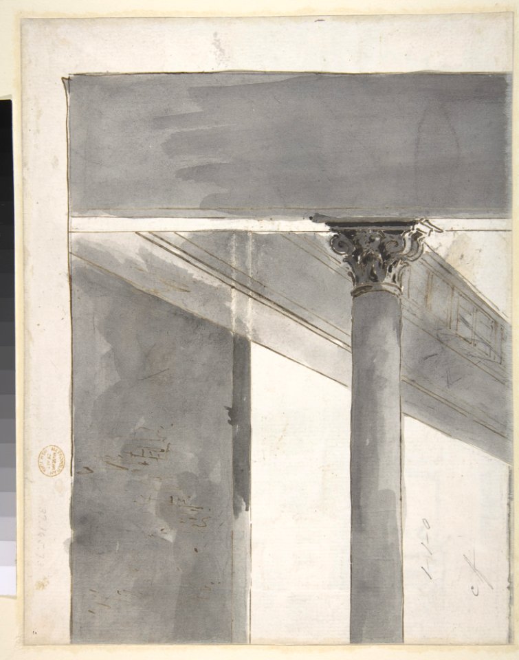 The Fenice Theater in Venice (recto); Fragment of a Larger Drawing Representing Part of a Column and a Cornice (verso), Giacomo Guardi, between 1712 and 1835