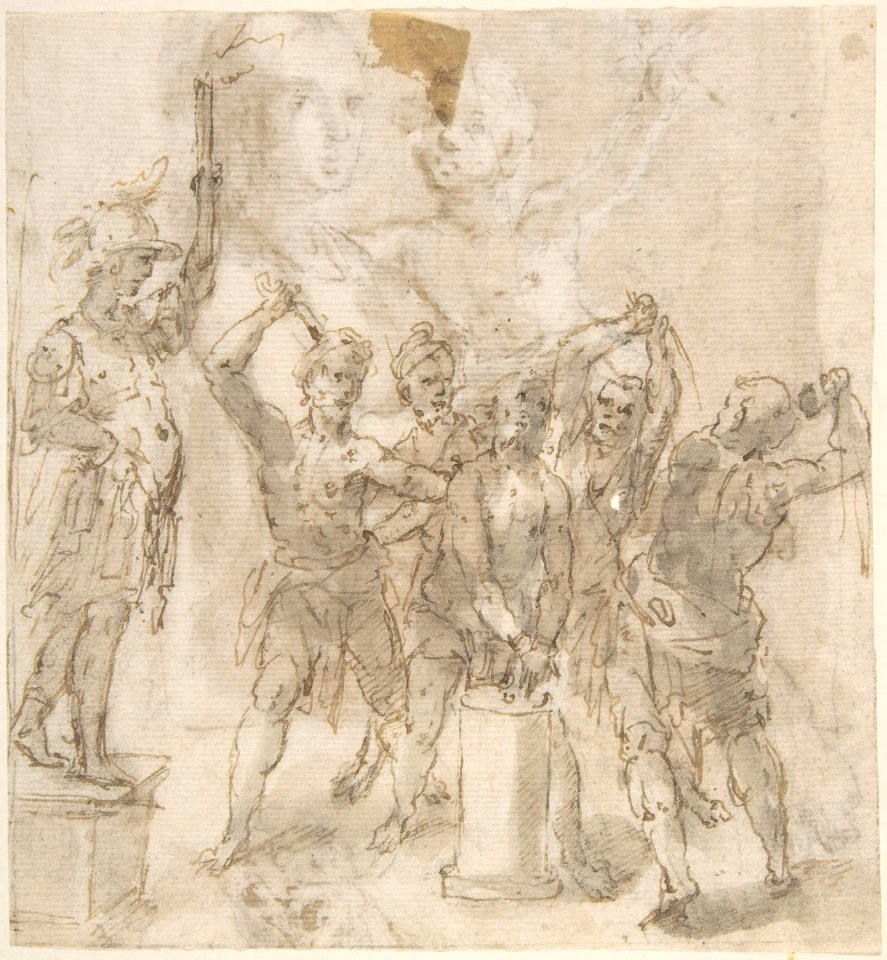 The Flagellation of Christ (recto); Madonna and Child and Unrelated Figure Studies (verso) MET DP800409