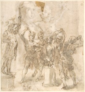 The Flagellation of Christ (recto); Madonna and Child and Unrelated Figure Studies (verso) MET DP800409
