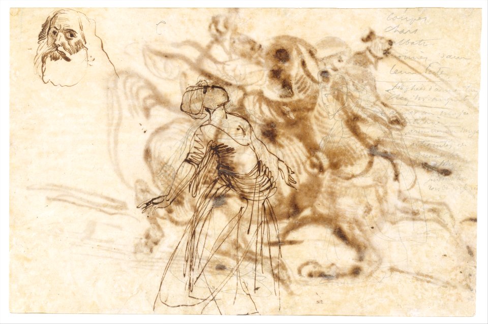 The Giaour on Horseback (recto); Study of a Woman with Head and Arms Thrown Back, and Study of the Head of an Old Man (verso). MET DT252147