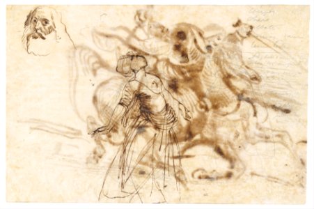 The Giaour on Horseback (recto); Study of a Woman with Head and Arms Thrown Back, and Study of the Head of an Old Man (verso). MET DT252147