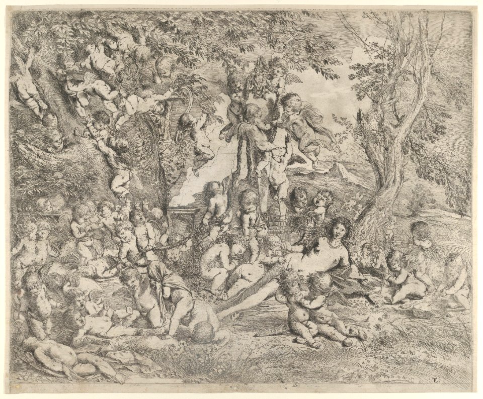 The Garden of Venus who reclines in the centre before a term of Pan and surrounded by cupids MET DP855371