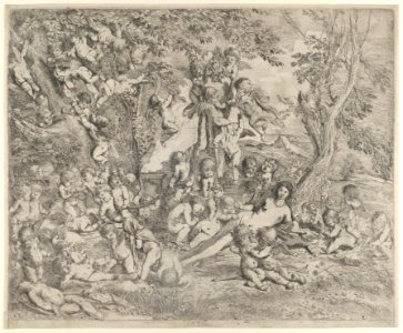The Garden of Venus who reclines in the centre before a term of Pan and surrounded by cupids MET DP855371