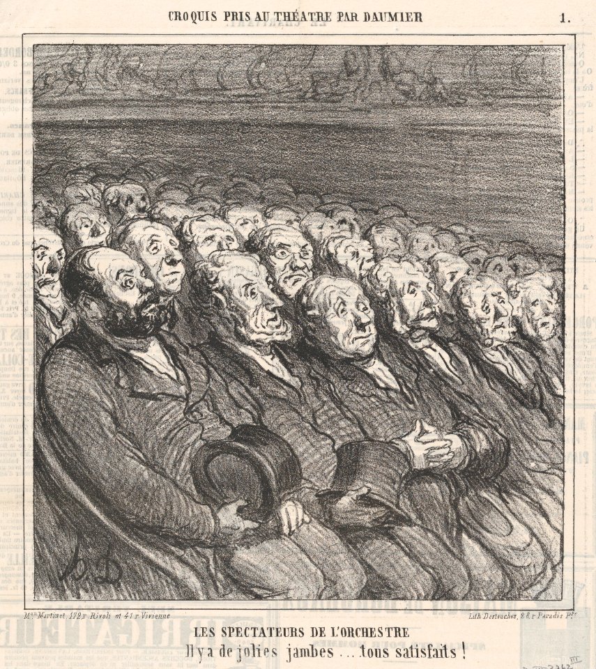 The front row spectators, from 'Theater sketches,' published in Le Charivari, April 9, 1864 MET DP876868