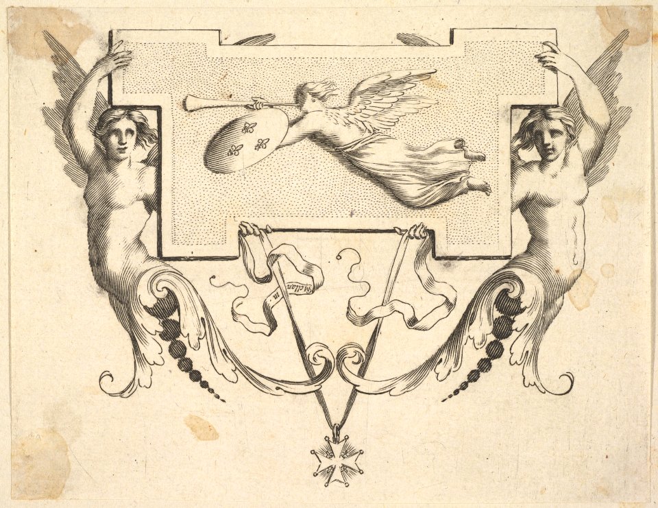 Tail-piece- Two Winged Women Hold a Cartel Decorated by Fame MET DP822481