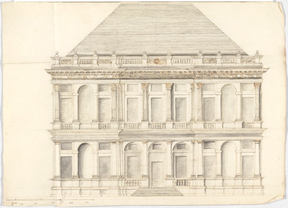 Two-Story Facade of a Palace with a Mansard Roof MET DP217439