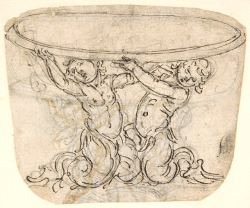 Table or Basin Supported by Male Sirens (recto); Sketch for the Same Subject (verso) . MET DP809615