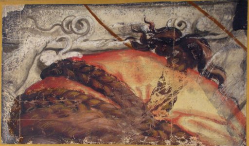 Tapestry Cartoon Fragment- The Top of Woman's Head with Hair Braided over a Cloth Headdress MET 22.72.3