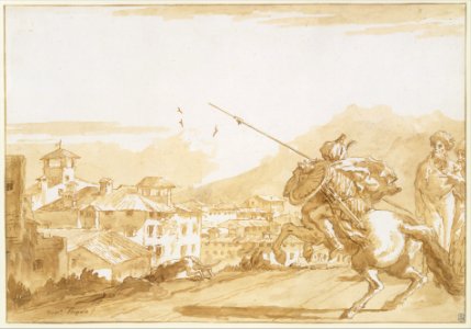 Turkish Lancer and Onlookers Approaching a Town MET DT11804
