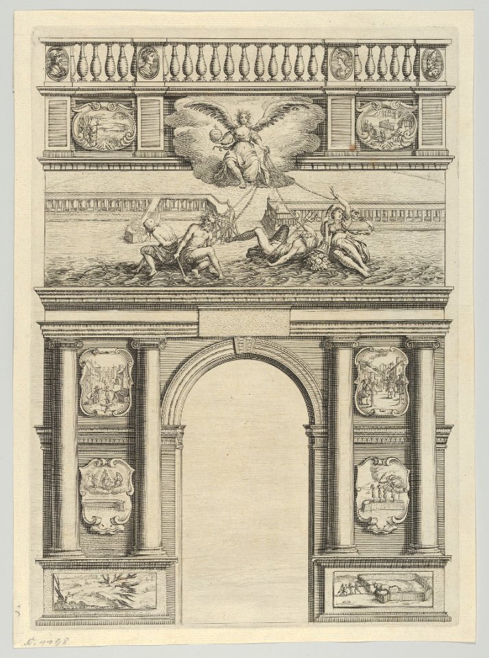 Triumphal arch, from 'Éloges et discours sur la triomphante réception du Roy en sa ville de Paris ...' by Jean-Baptiste de Machault MET DP855535