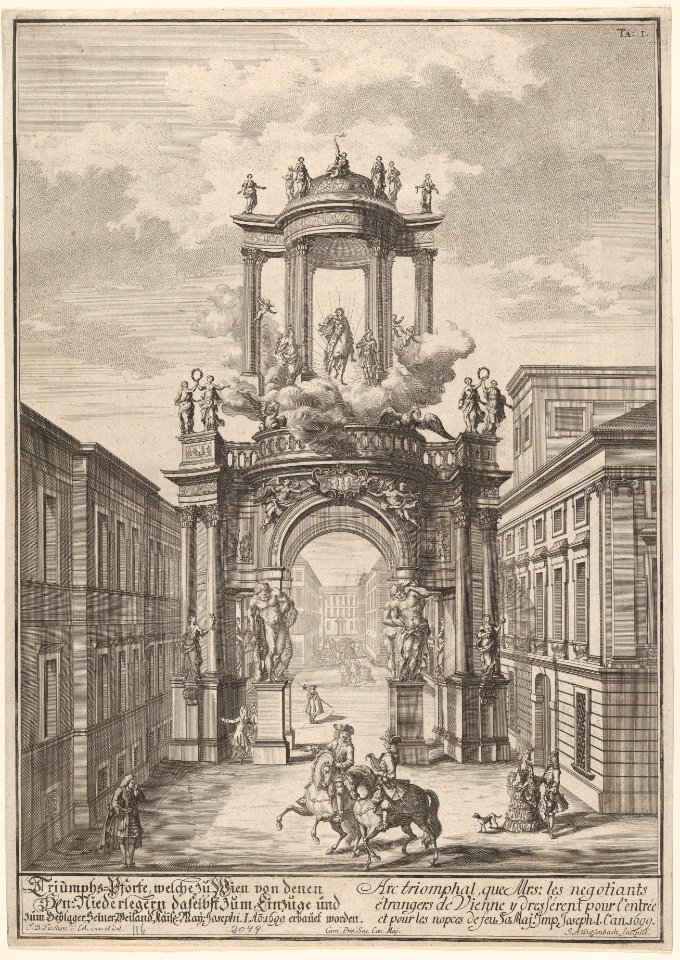 Triumphal arch erected by the foreign merchants of Vienna for the marriage of Joseph I in 1699; from 'Entwurff einer historischen Architectur ...' MET DP874791