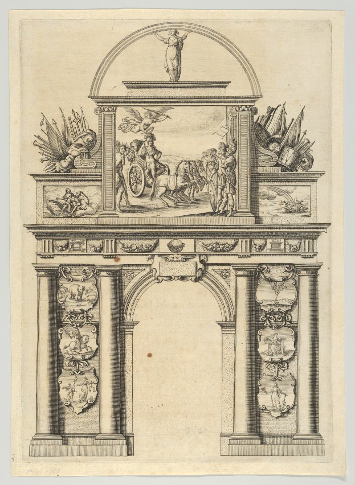 Triumphal arch, from 'Éloges et discours sur la triomphante réception du Roy en sa ville de Paris ...' by Jean-Baptiste de Machault MET DP855534