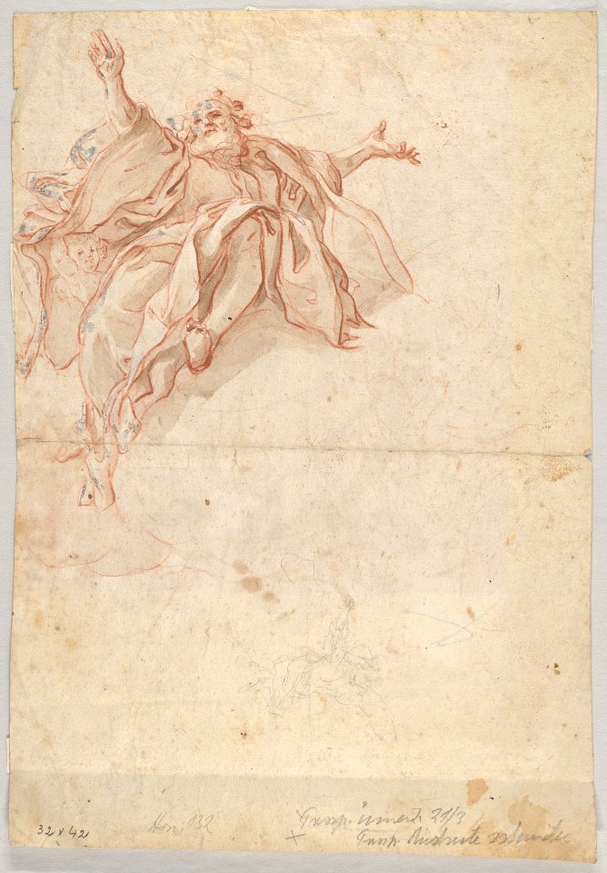Two Angels Flying; verso- God the Father Seated in the Clouds and a Sketch of a Figure Flying MET DP831800