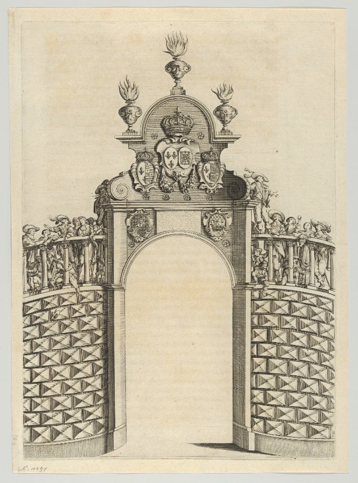 Triumphal arch, from 'Éloges et discours sur la triomphante réception du Roy en sa ville de Paris ...' by Jean-Baptiste de Machault MET DP855537