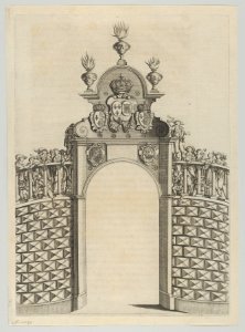 Triumphal arch, from 'Éloges et discours sur la triomphante réception du Roy en sa ville de Paris ...' by Jean-Baptiste de Machault MET DP855537