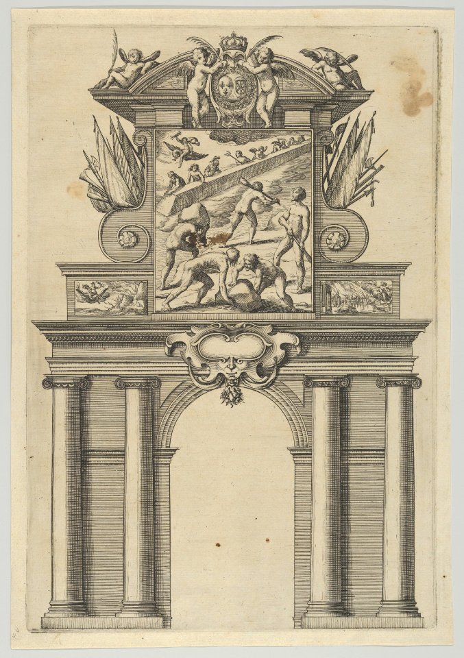 Triumphal arch, from 'Éloges et discours sur la triomphante réception du Roy en sa ville de Paris ...' by Jean-Baptiste de Machault MET DP855543