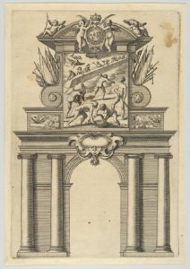 Triumphal arch, from 'Éloges et discours sur la triomphante réception du Roy en sa ville de Paris ...' by Jean-Baptiste de Machault MET DP855543
