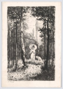 Two women in a clearing in the woods, one holding a parasol, the other seated in the grass MET DP874284