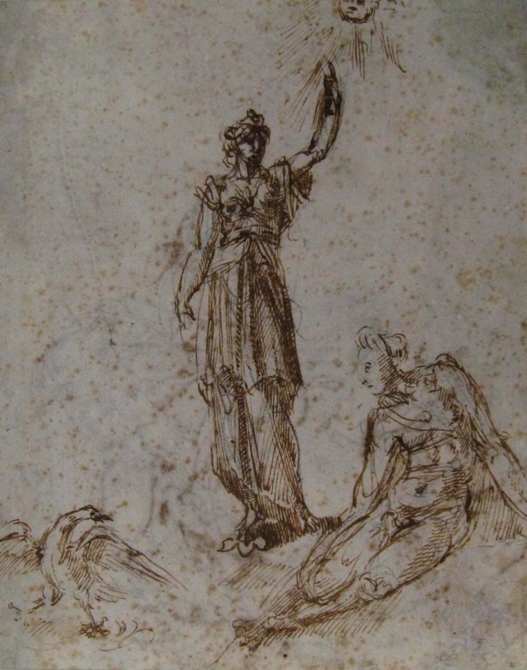 Two Women with Sun and Bird (recto); Two Men Fighting and a Fallen Horse (verso) MET Mich Pal New York MMA 59.73.3 recto