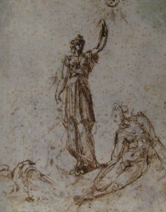 Two Women with Sun and Bird (recto); Two Men Fighting and a Fallen Horse (verso) MET Mich Pal New York MMA 59.73.3 recto