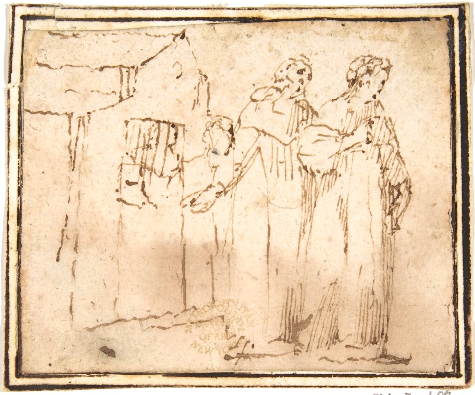Two Monastic Figures Standing before a Church MET DP807581