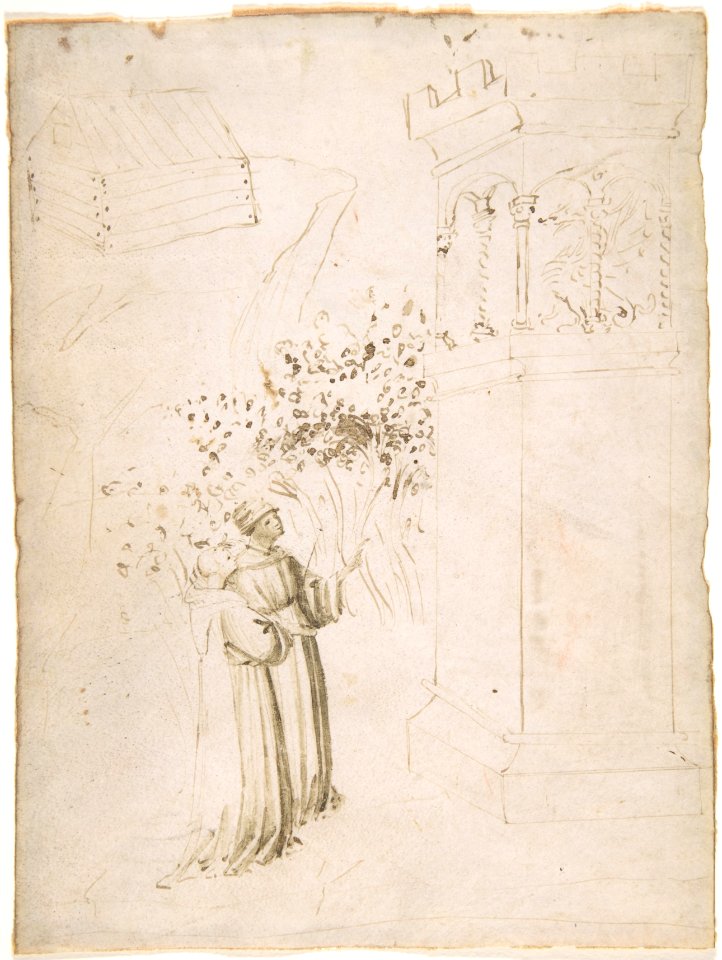 Two Monks Looking up at a Dragon in a Tower MET DP801760