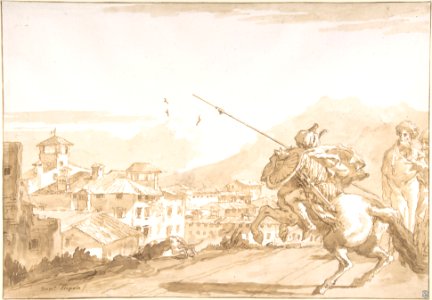 Turkish Lancer and Onlookers Approaching a Town MET DP801590