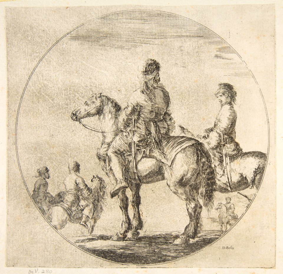 Two Polish horsemen with their horses facing left, from 'Figures on Horseback' (Cavaliers nègres, polonais et hongrois) MET DP817576